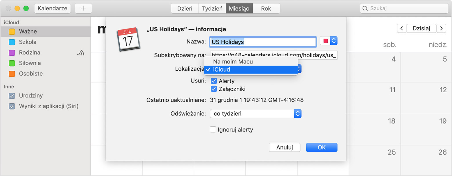 US Holidays Info setting within iCloud calendar