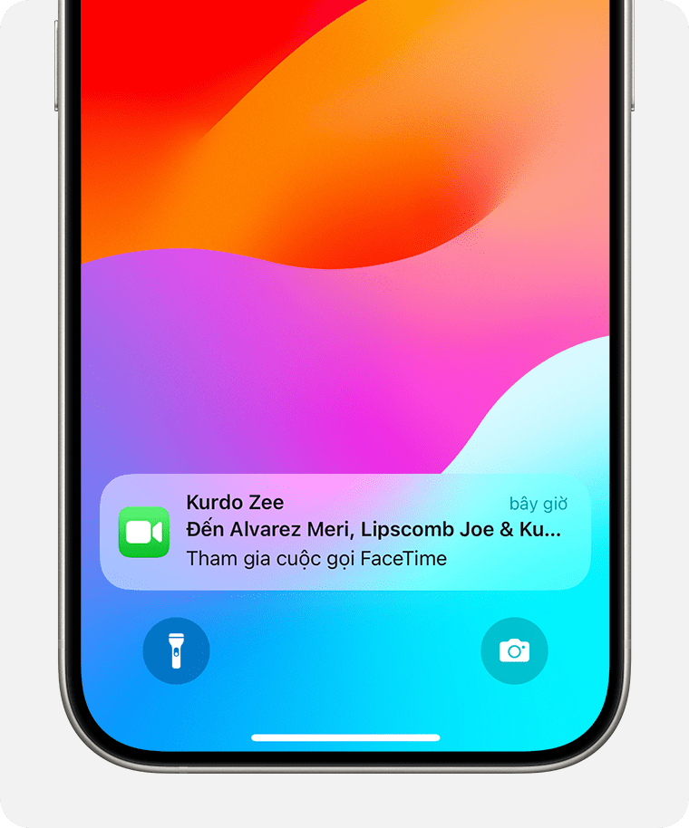 iPhone hiển thị Thông báo FaceTime ở cuối màn hình.