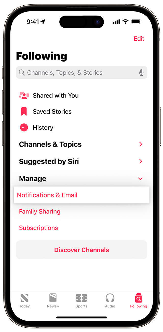 Notifications & Email in the Following tab on iPhone