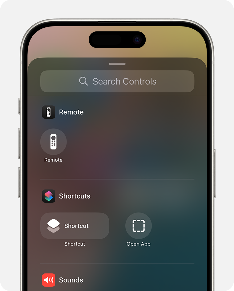 Search Controls panel in Control Centre in iOS 18