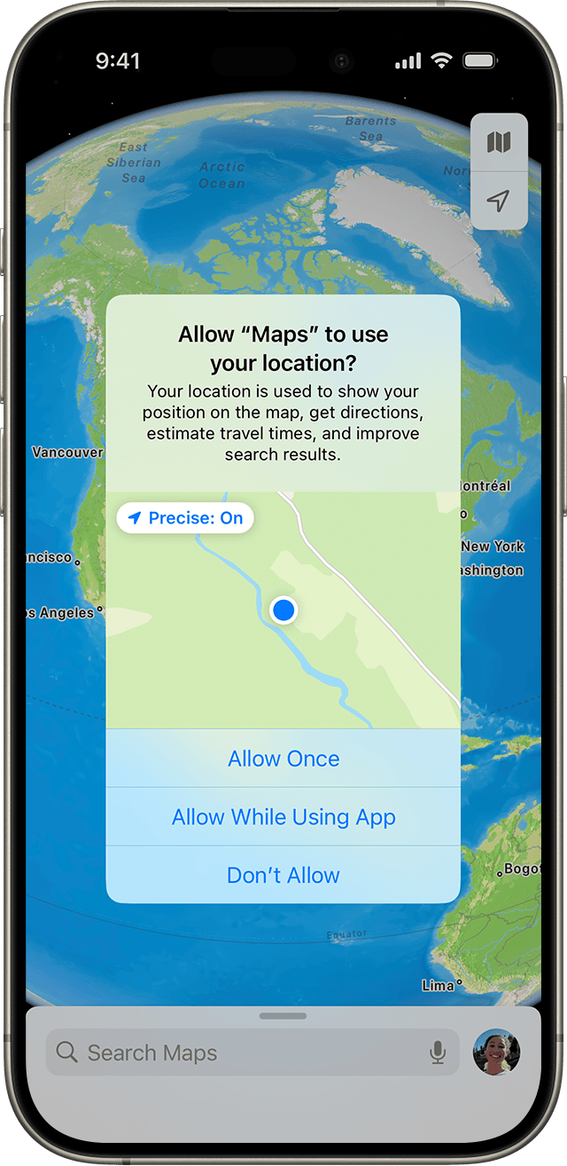 An app requests access to your location while you are using the app on iPhone