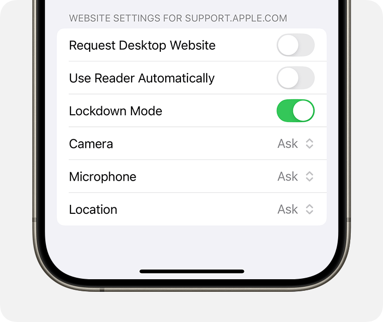 To exclude a website from Lockdown Mode protections, turn off Lockdown Mode in Page Settings in Safari.