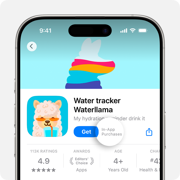 iPhone showing an app in the App Store that says In-App Purchases next to the Get button.
