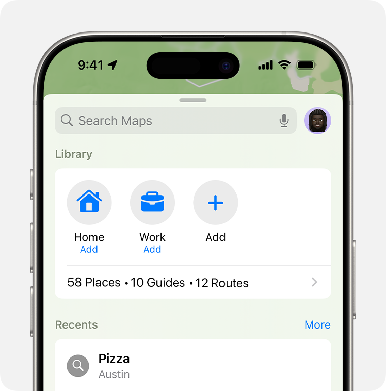 With your Places library in Maps on iOS 18, you can quickly find your Home, Work or other saved addresses.