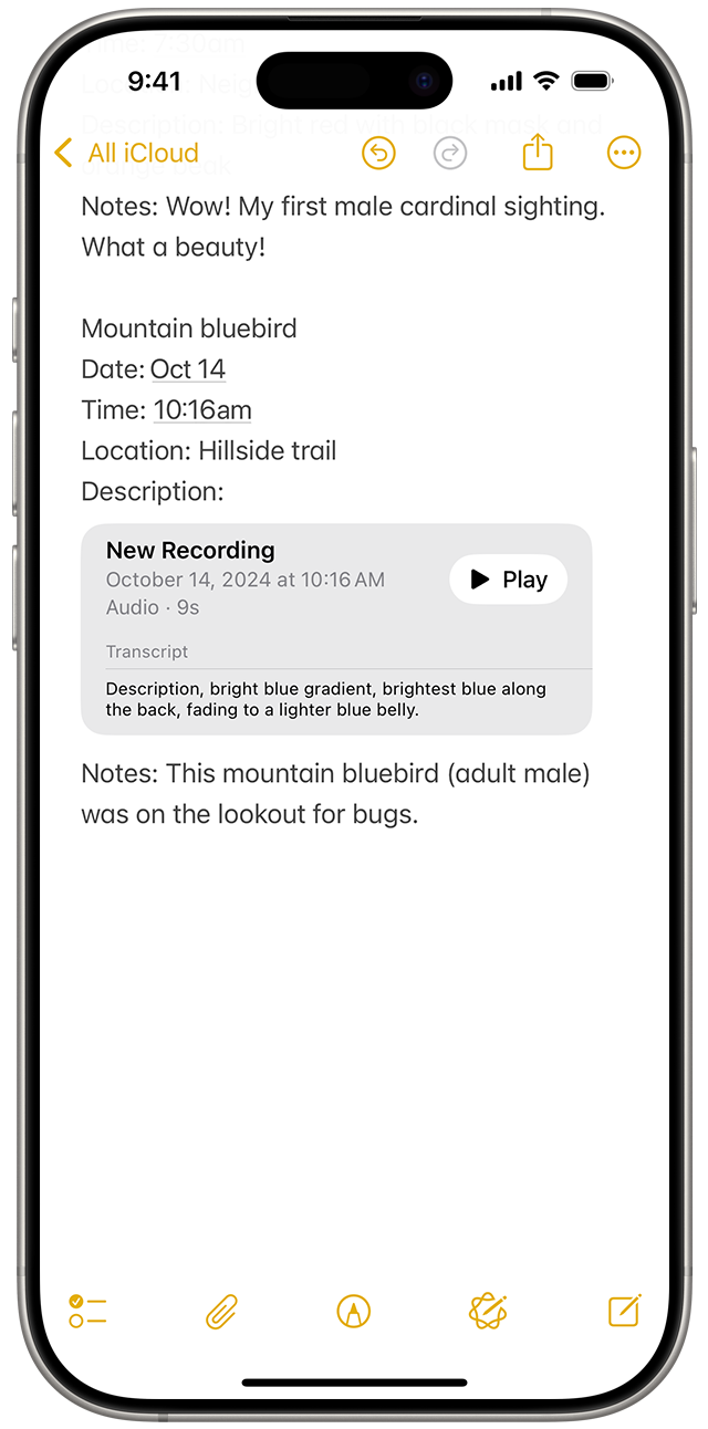 When you record audio in Notes in iOS 18, the recording will appear as an attachment within your open note.