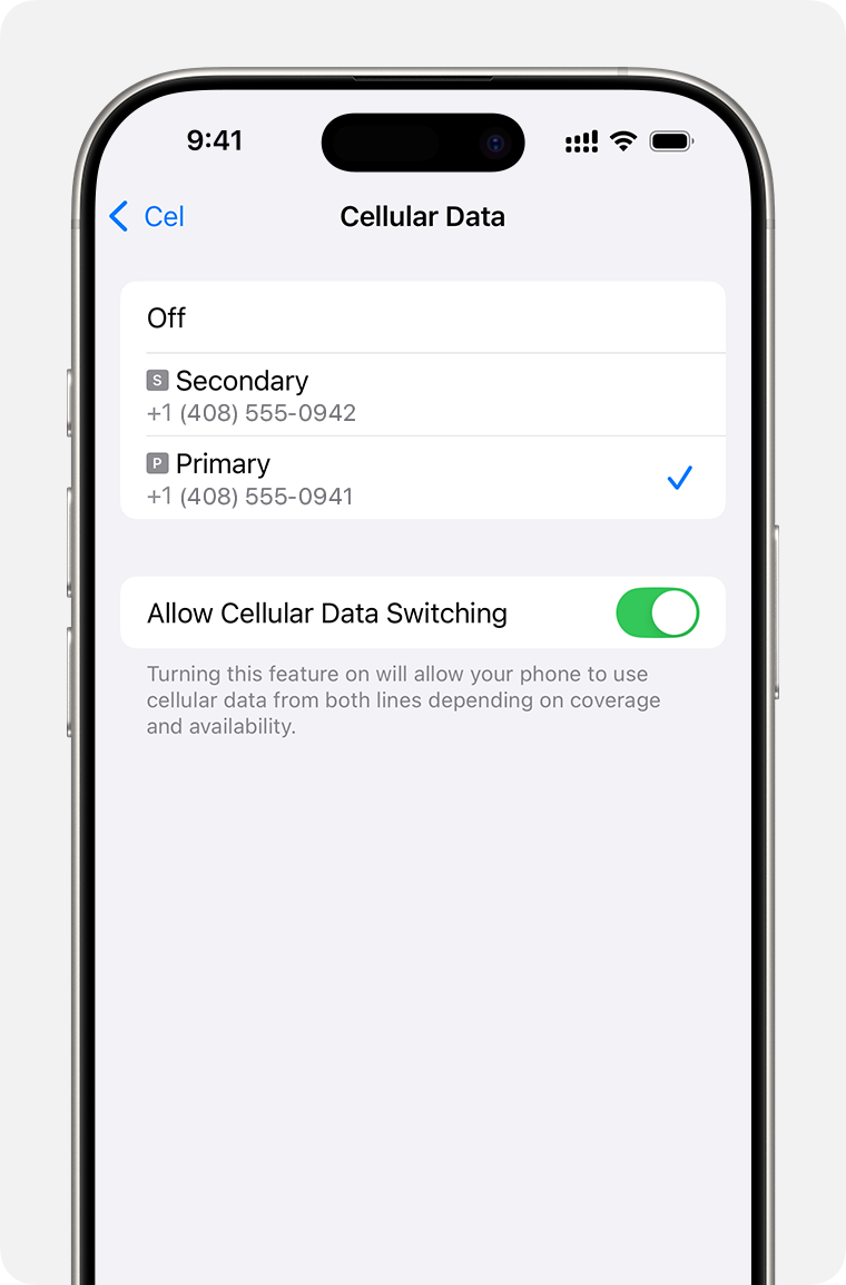 iPhone cellular data setting what number uses cellular data or turn on Allow Cellular Data Switching.