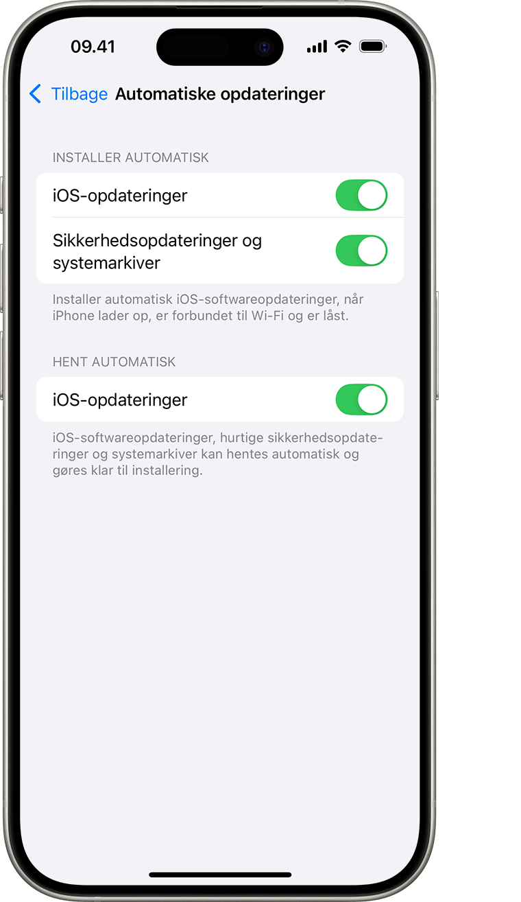 En iPhone med visning af skærmen Automatiske opdateringer