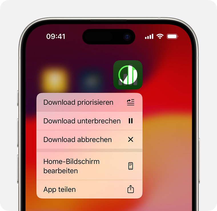 iPhone-Bildschirm mit einem App-Download-Menü 