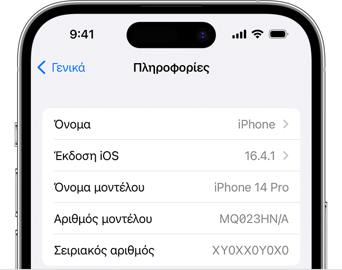 Η οθόνη «Πληροφορίες» στο iPhone.