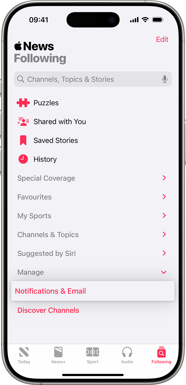 Notifications & Email in the Following tab on iPhone