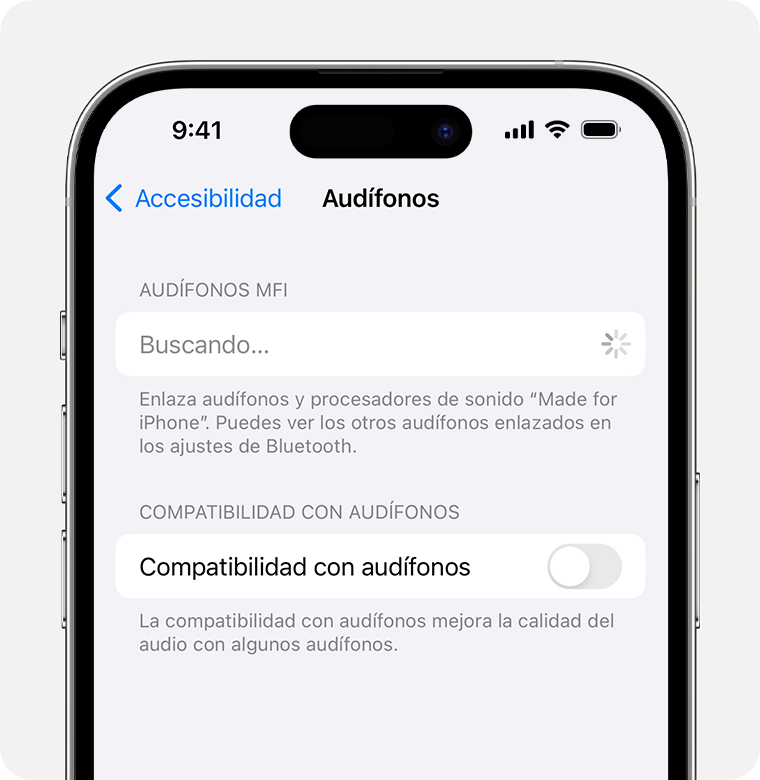 Configuración de los audífonos al buscar audífonos MFi