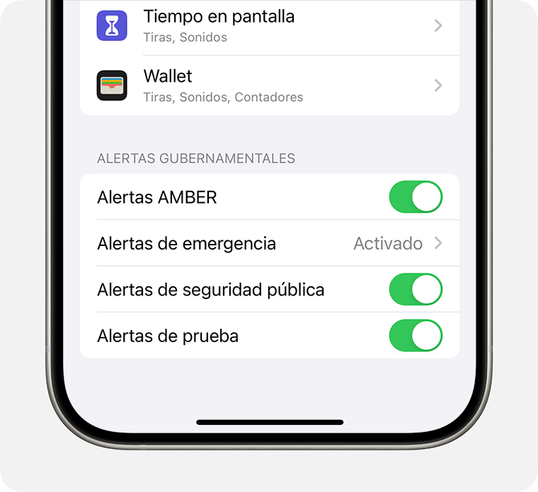 En la configuración de notificaciones quizá se te permita activar y desactivar las alertas gubernamentales y de emergencia.