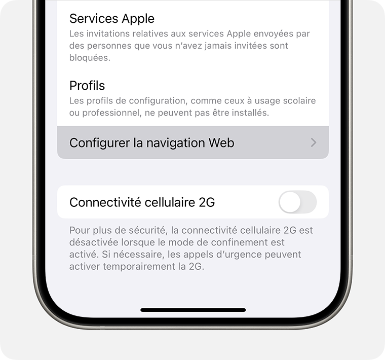 Pour exclure une app ou modifier vos sites web exclus, touchez Configurer la navigation Web.