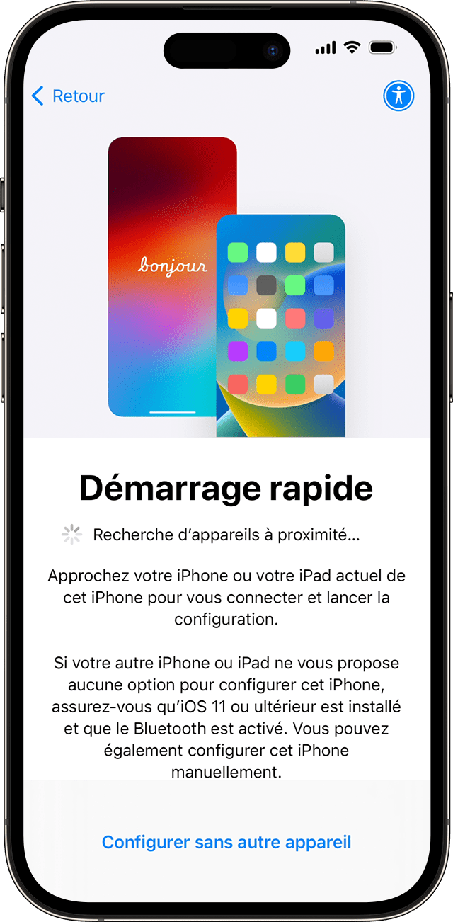 L’écran Démarrage rapide sous iOS 17