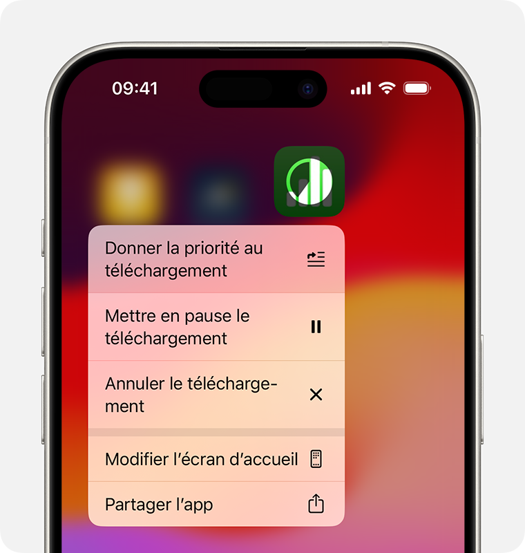 Écran d’iPhone montrant le menu de téléchargement d’une app 