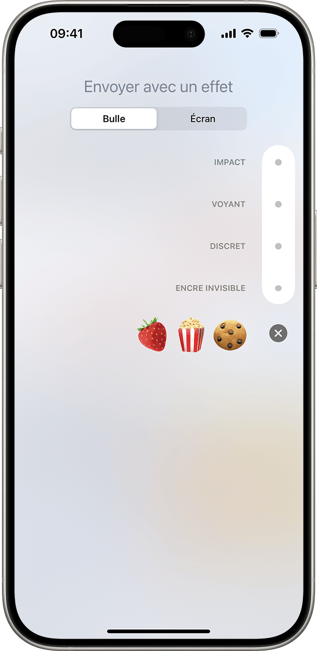 Dans Messages, vous pouvez envoyer des messages avec des effets plein écran comme l'encre invisible.