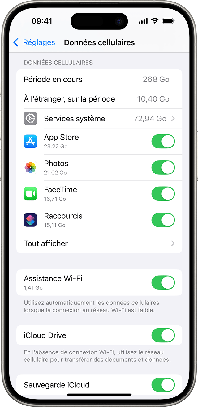 Menu des réglages d’iOS 18 présentant les options cellulaires