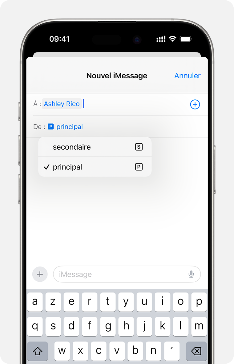 Choix de la ligne double eSIM pour l’envoi d’un iMessage ou d’un message SMS/MMS/RCS