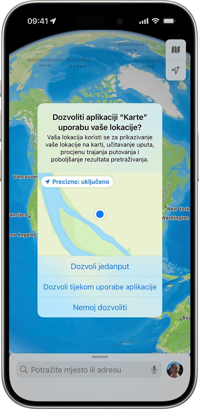 Aplikacija traži pristup vašoj lokaciji dok je upotrebljavate na iPhone ur