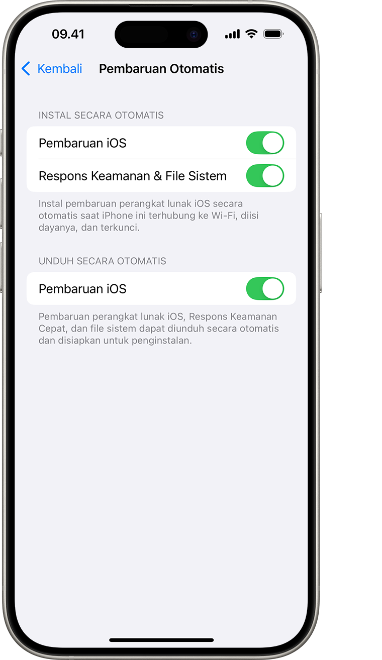 iPhone menampilkan layar Pembaruan Otomatis