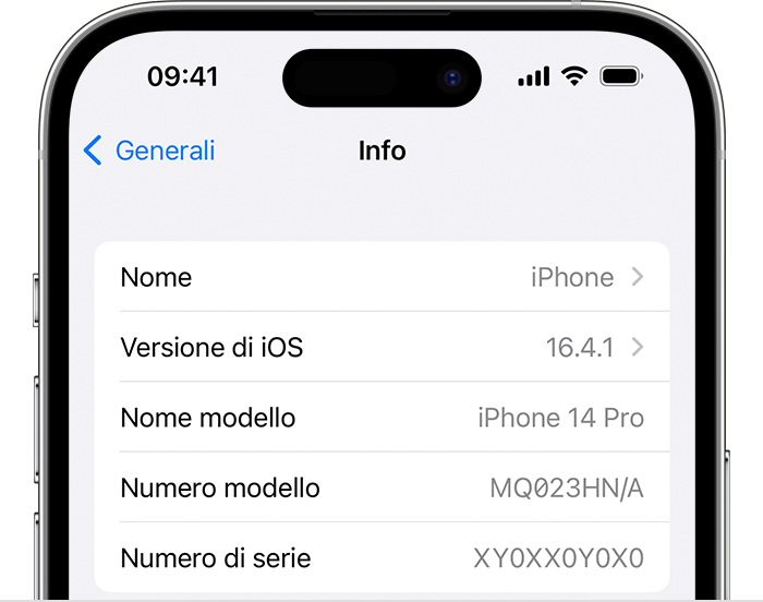 Schermata Info su iPhone.