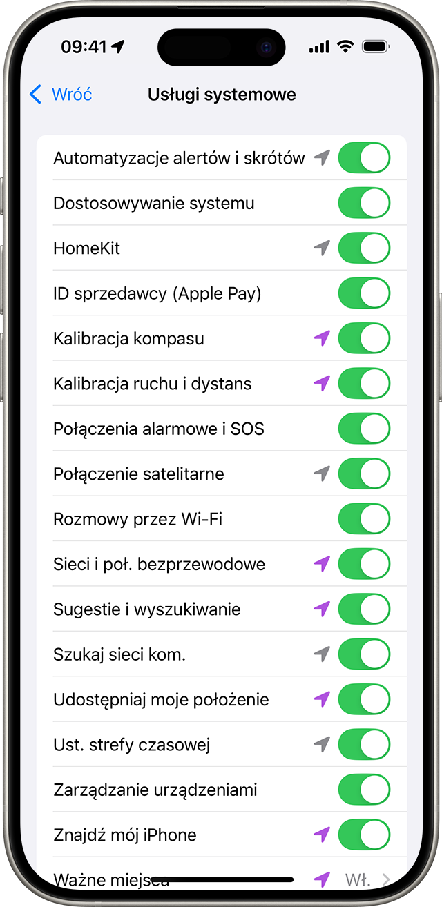 Ustawienie usług systemowych na iPhonie