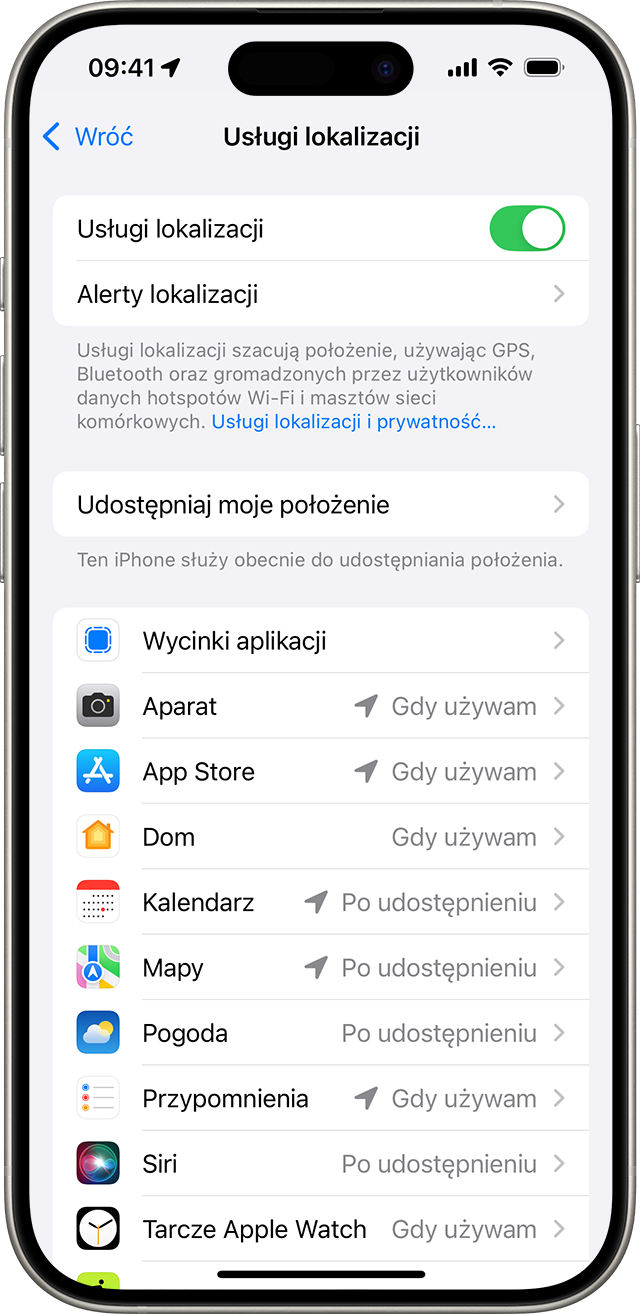 Ustawienie usług lokalizacji na iPhonie