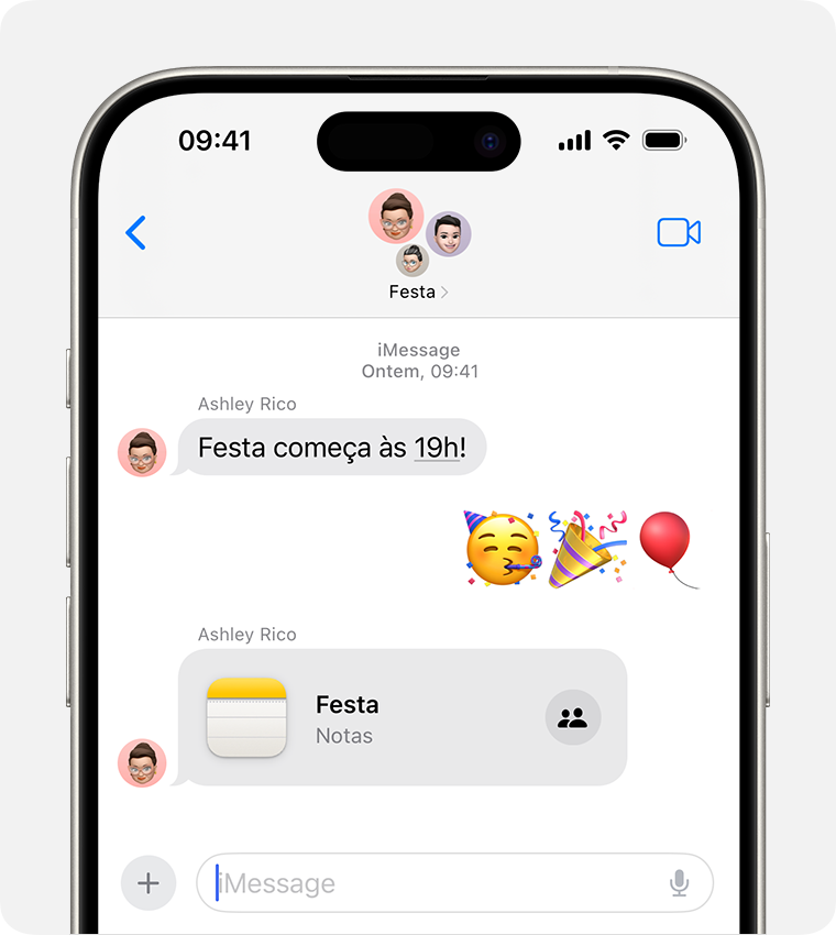 Em um iMessage em grupo, as mensagens aparecem como balões de texto azuis.