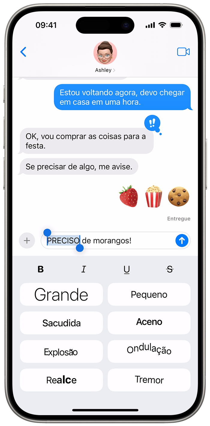 No iOS 18, você pode adicionar opções de formatação às mensagens, como itálico ou texto que balança.