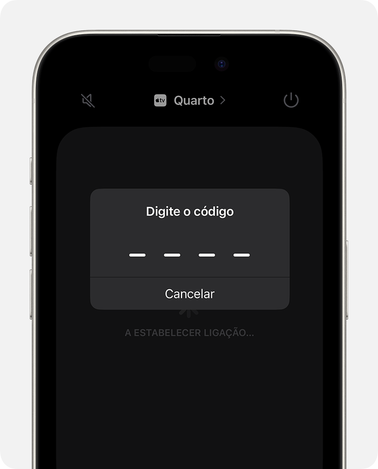 O ecrã Digite o código é apresentado no ecrã Apple TV Remote no iPhone