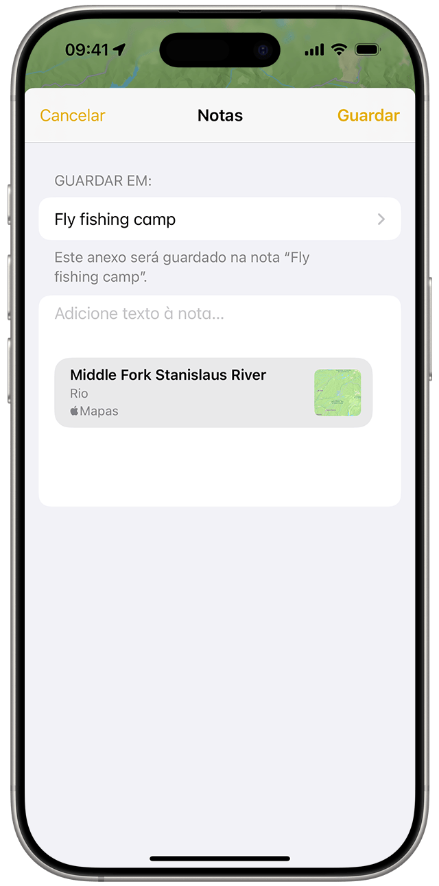 Quando adiciona um anexo a uma nota no iOS 18, pode escolher a que nota adicionar o anexo.