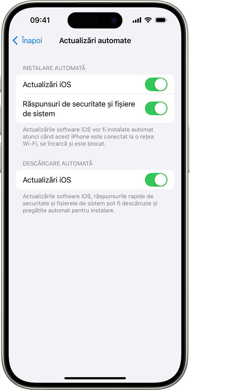 Un iPhone afișând ecranul Actualizări automate