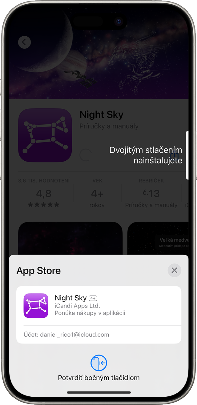 Potvrdenie nákupu v App Store na iPhone