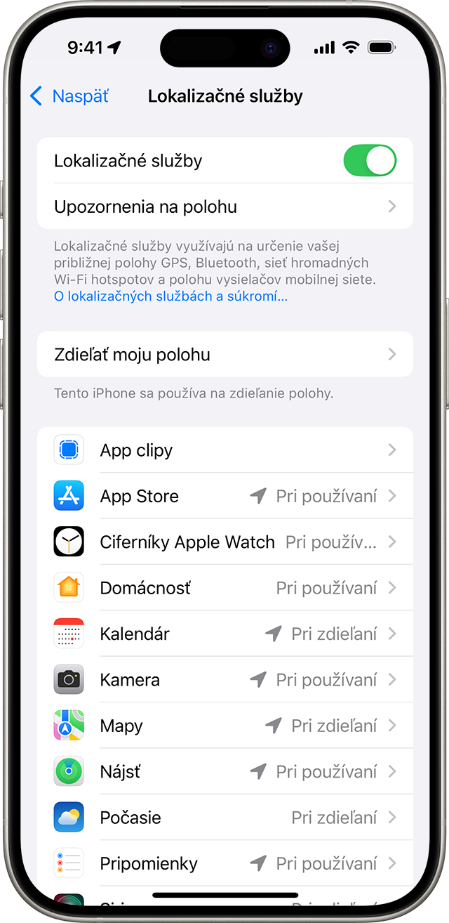 Nastavenie Lokalizačné služby na iPhone