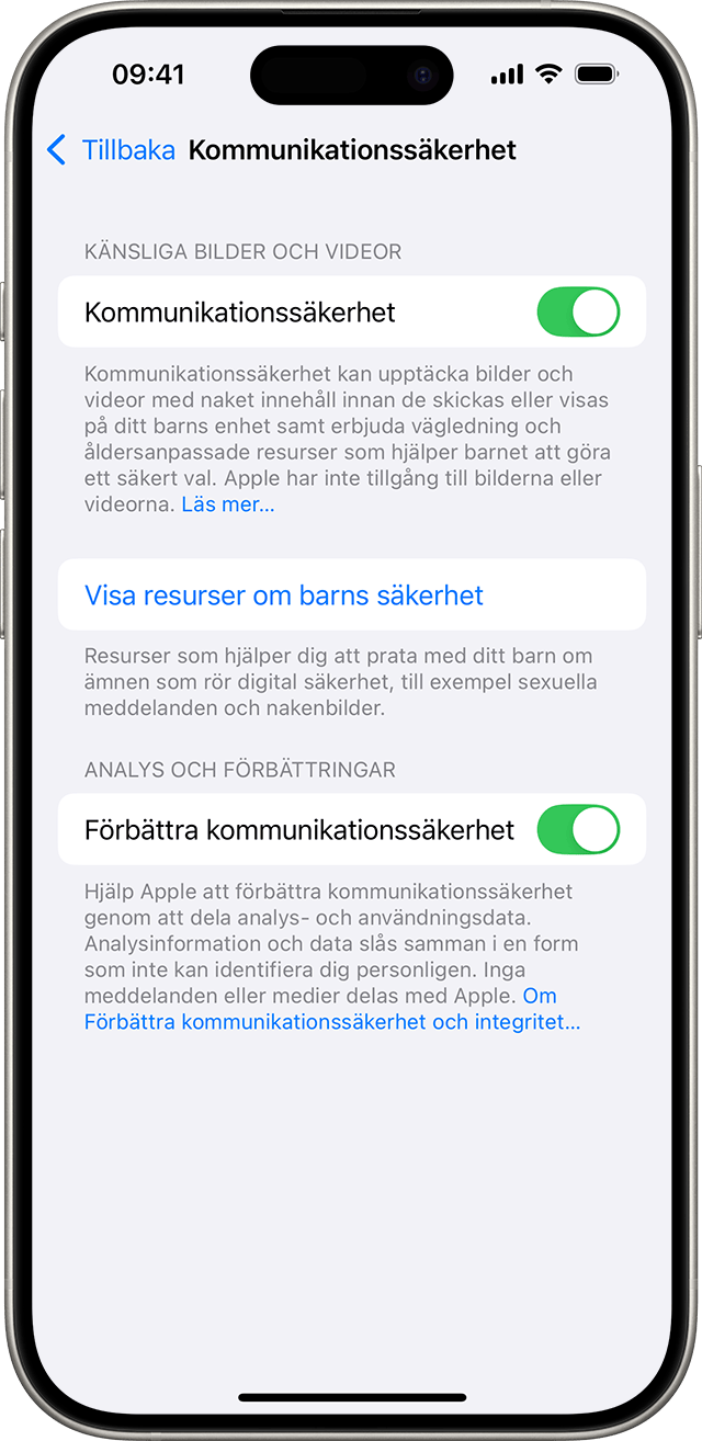 Aktivera kommunikationssäkerhet i iPhone-inställningarna.