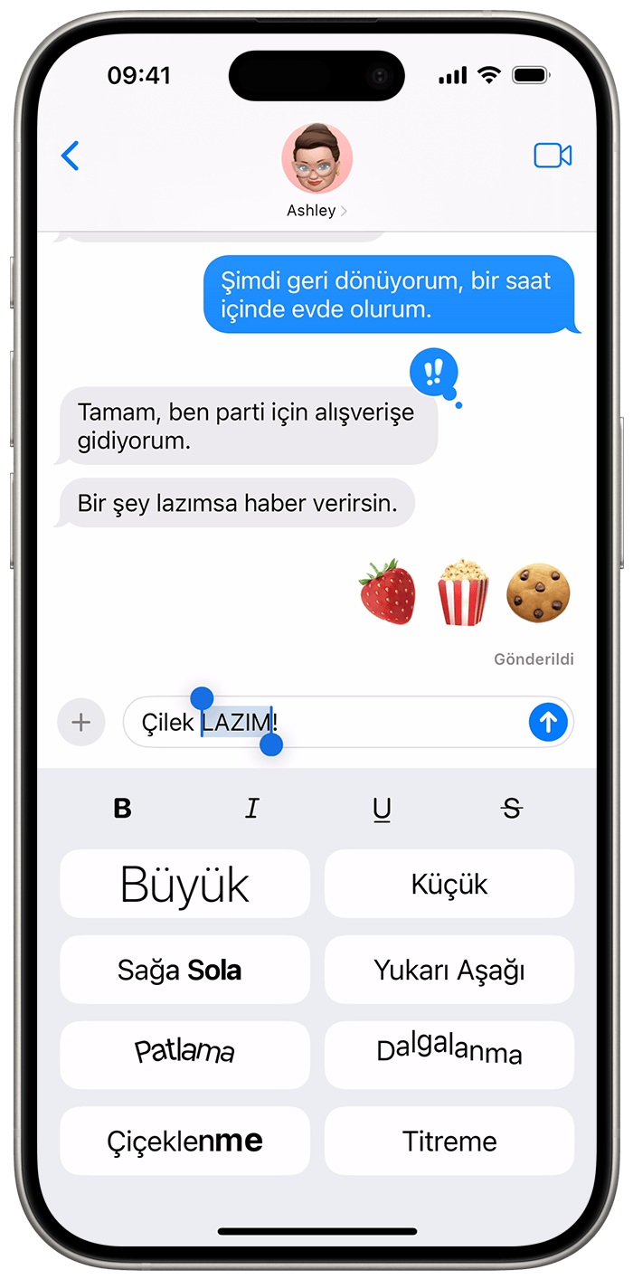 iOS 18'de mesajlarınıza italik veya titreyen metin gibi biçimlendirme seçenekleri ekleyebilirsiniz.