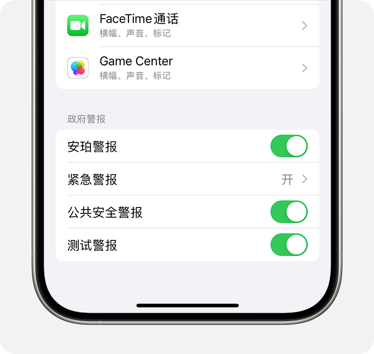 在“通知”设置中，你或许可以打开和关闭政府警报和紧急警报。