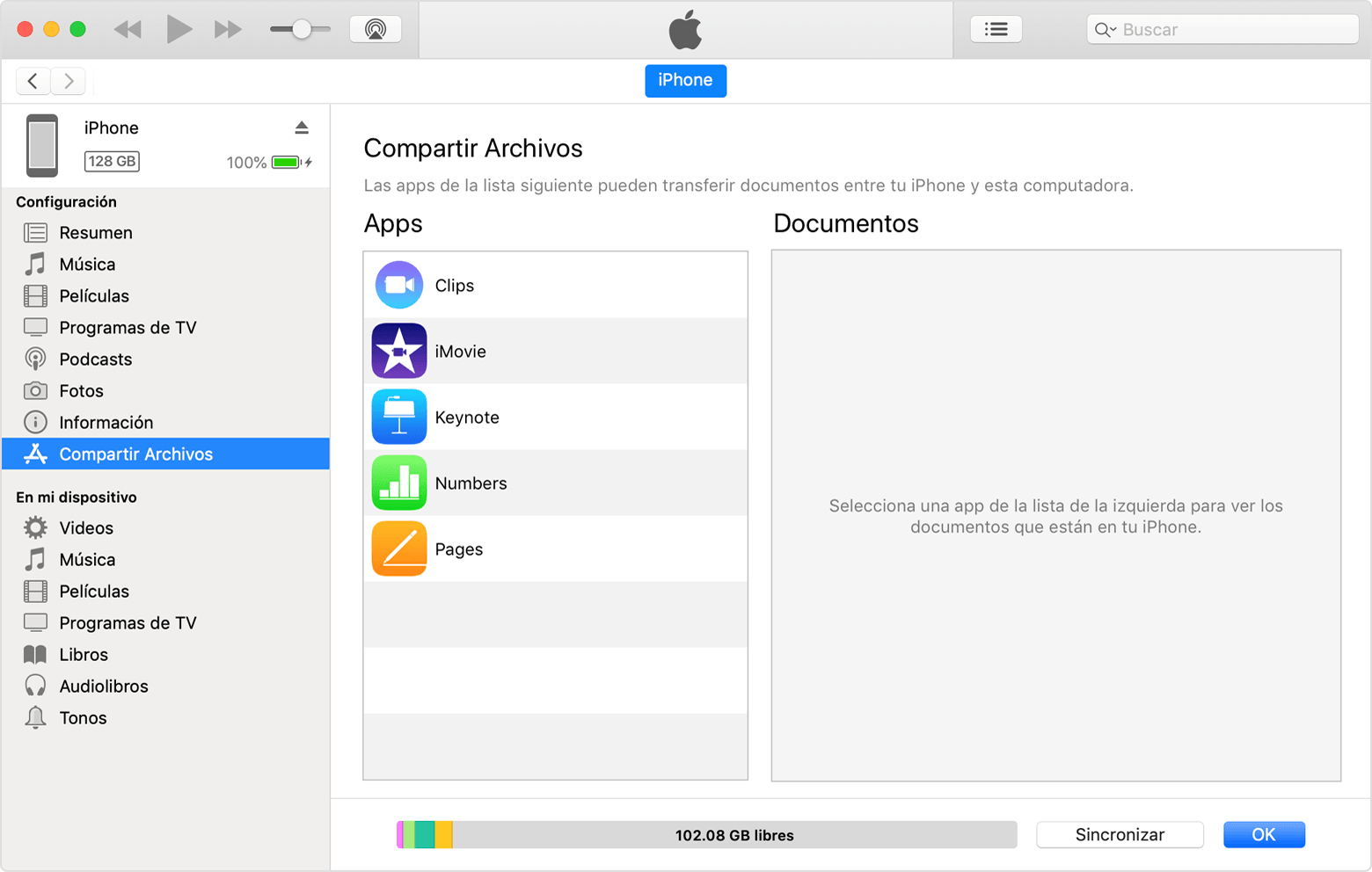 La función Compartir archivos seleccionada abre la lista de apps disponibles para Compartir archivos. 