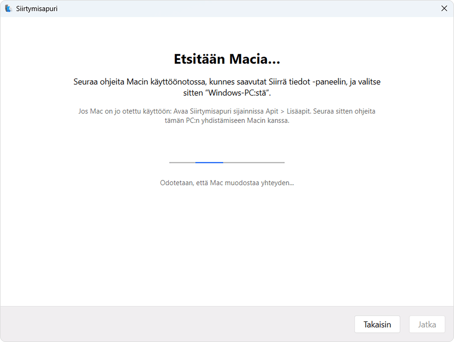 Siirtymisapuri Windows-tietokoneessa: Etsitään Macia...