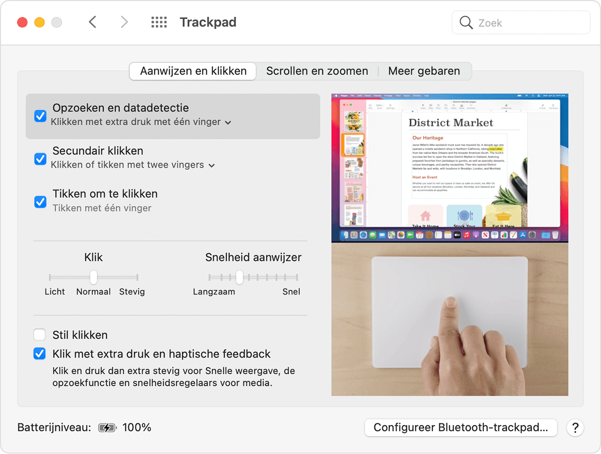 Trackpad-voorkeurenvenster in macOS