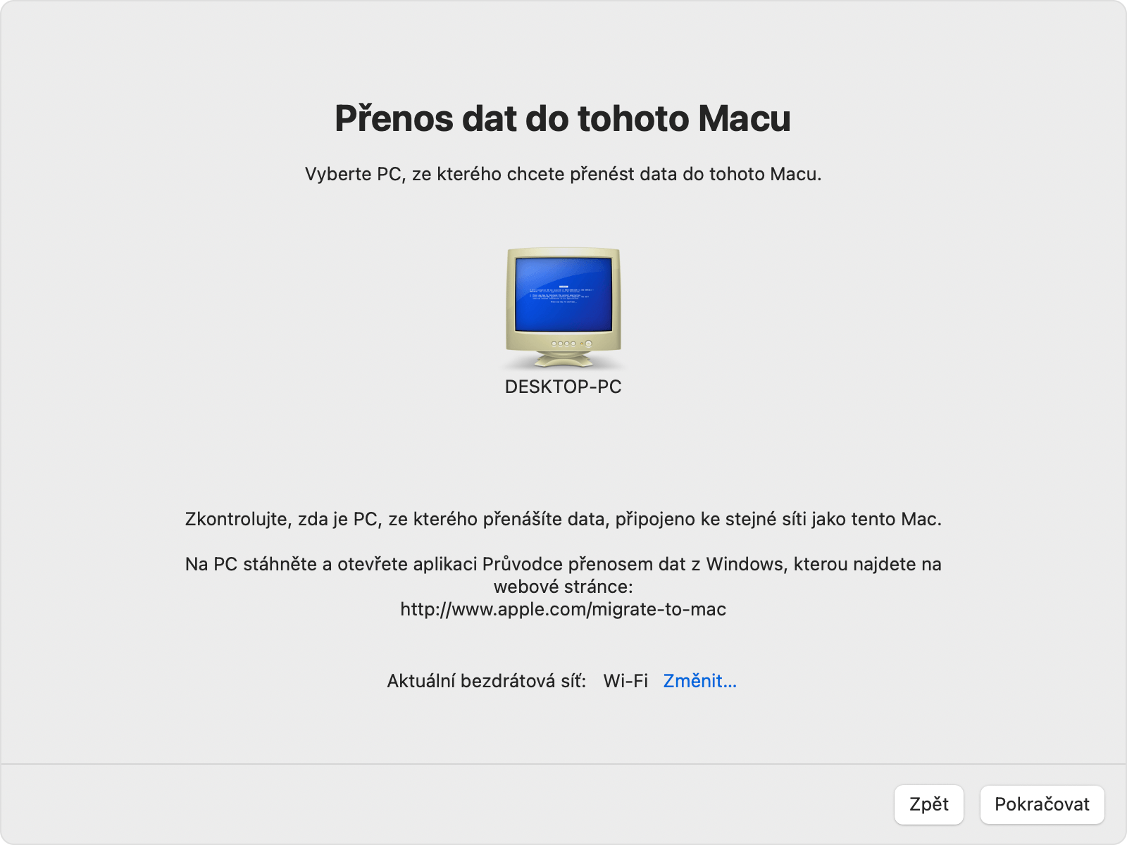 Průvodce přenosem dat na PC: Přeneste informace do tohoto Macu