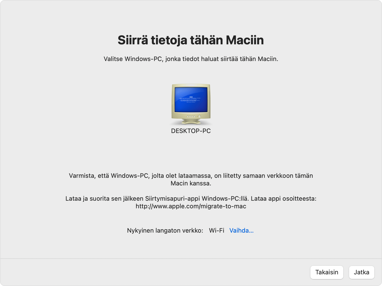 Siirtymisapuri Windows-tietokoneessa: Siirrä tiedot tähän Maciin
