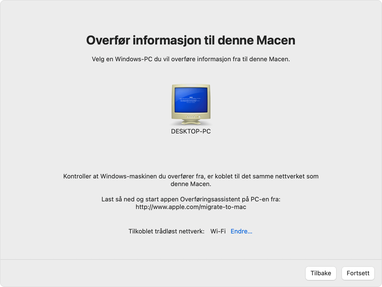 Overføringsassistent i Windows: Overfør dataene til denne Mac-maskinen