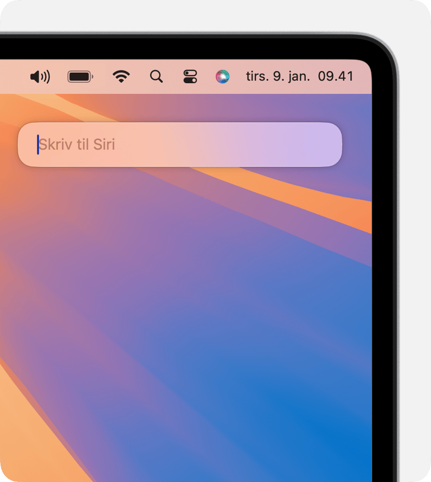 Siri-linjen vises i øverste højre hjørne af en Mac-skærm
