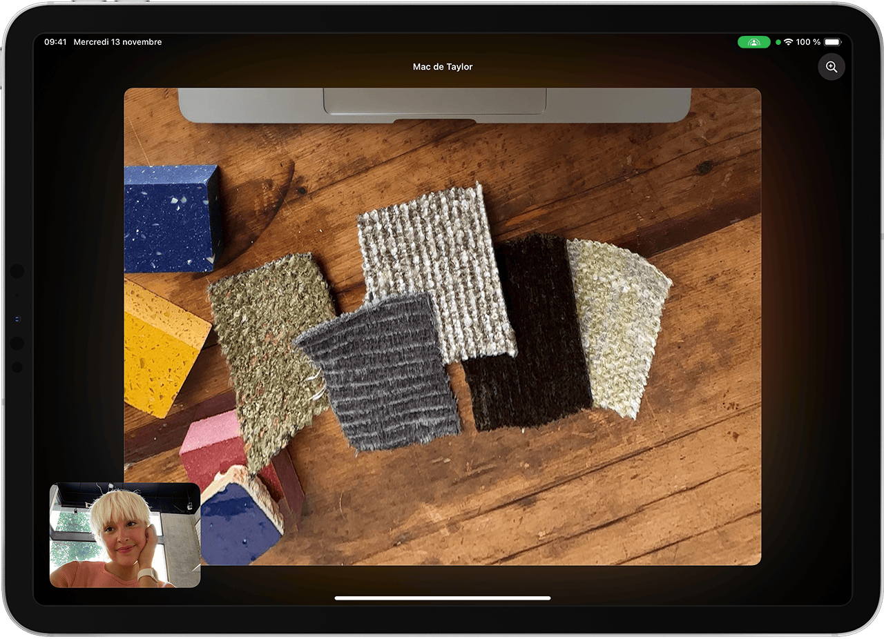Vue du participant ou de la participante du bureau d’un présentateur ou d’une présentatrice dans FaceTime sur iPad