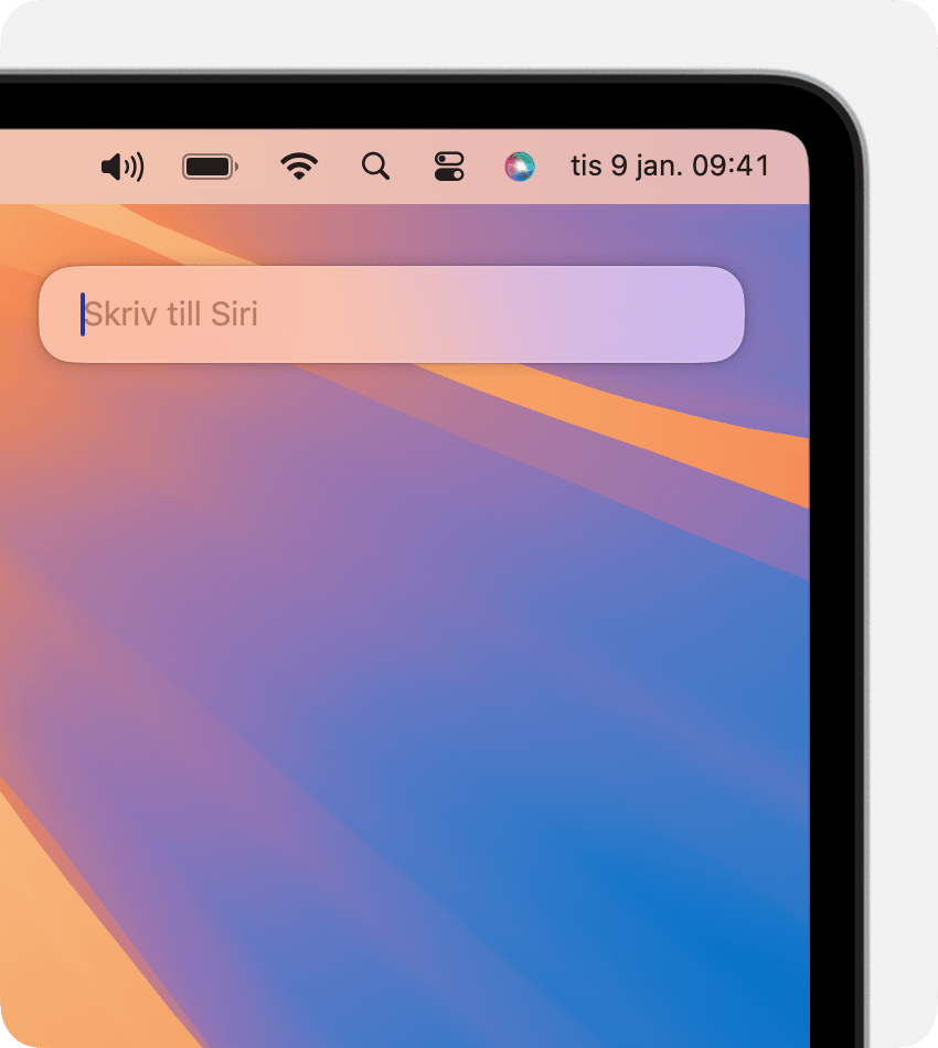 Siri-fältet visas i det övre högra hörnet på en Mac-skärm
