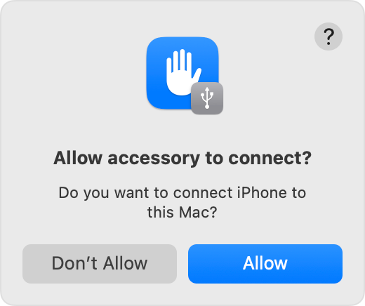 Accessory prompt to allow or don’t allow accessory to connect.