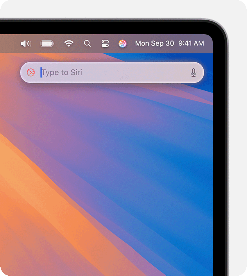Siri bar appears in the top-right corner of a Mac screen