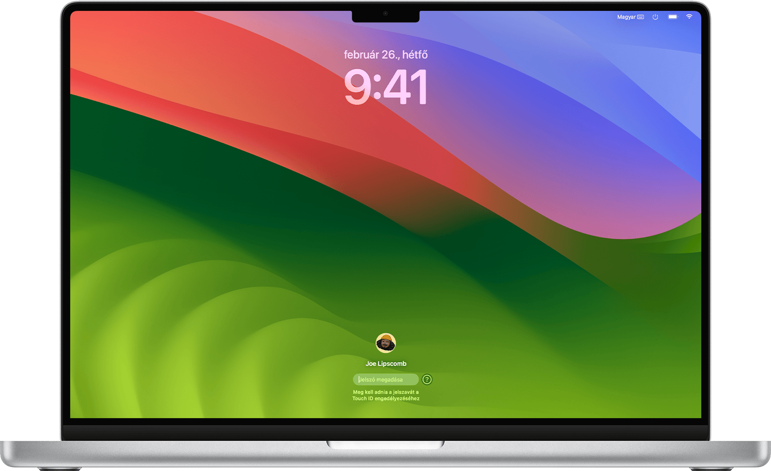 A macOS Sonoma bejelentkezési ablaka