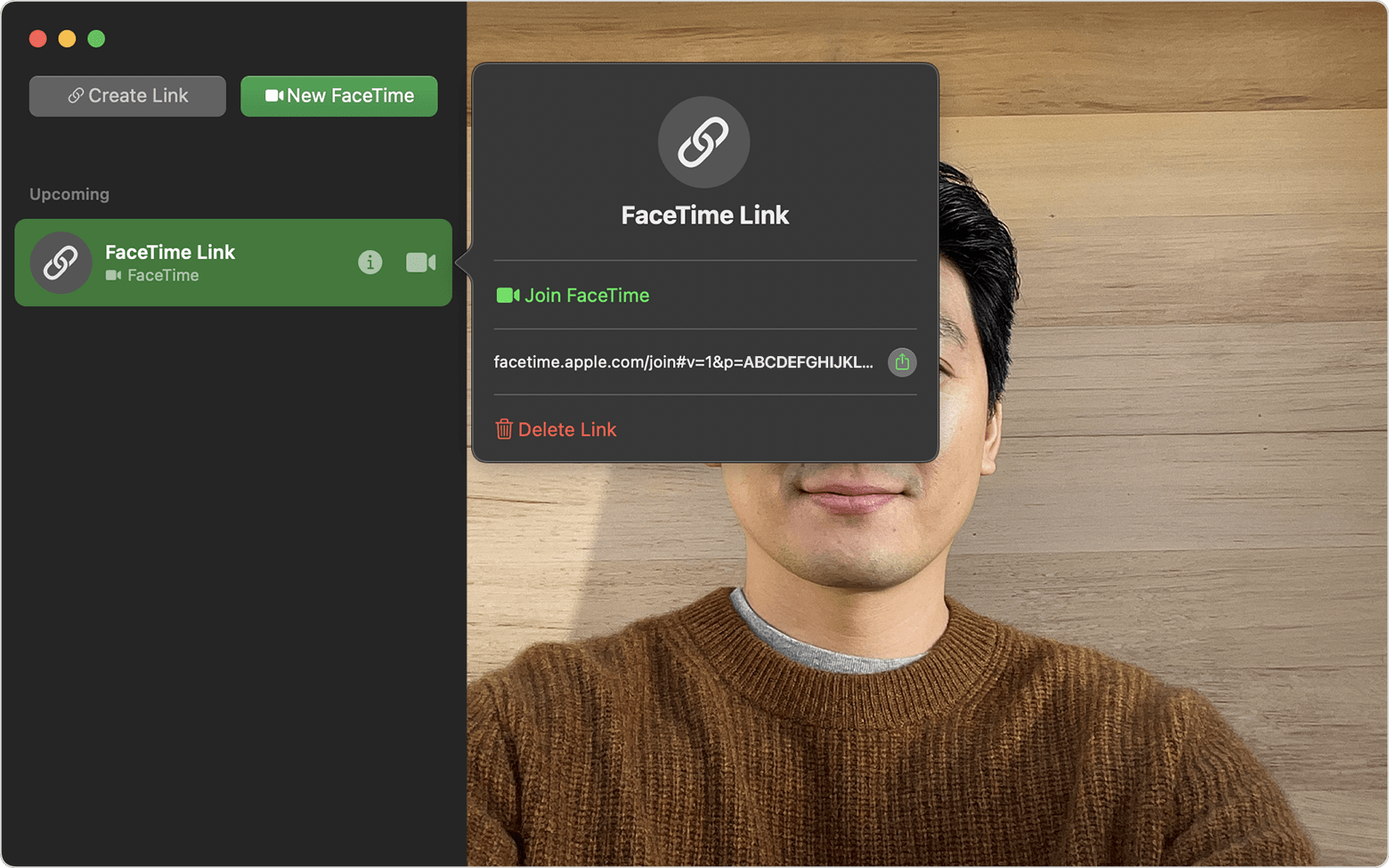 FaceTime Link in the FaceTime sidebar